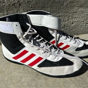 Adidas Boys Wrestling Shoes - Black, White, Red Sz 7